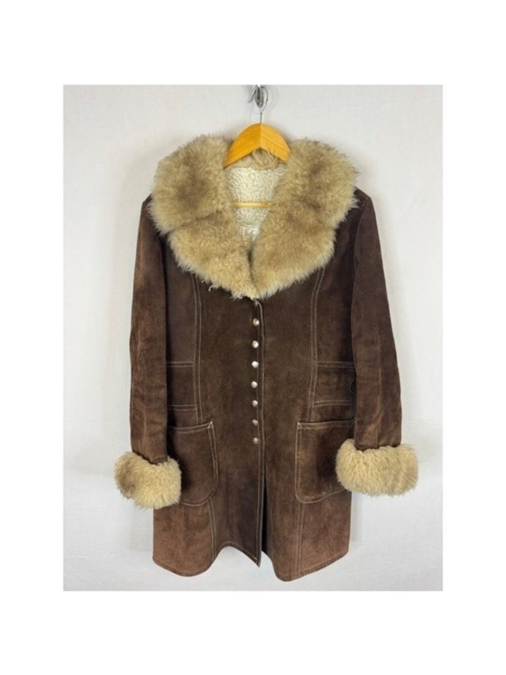 Vintage 70s Columbia Leather Brown Suede Sherpa Penny Lane Coat Size 16
